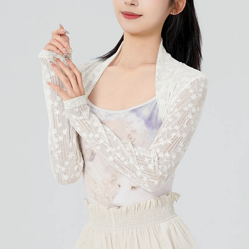 

Girls Women Dance Tops Lace Dance Shrug Long Sleeve Dance Tops Open Front Bolero Crop Nylon Adults Teen Ballet Blouse