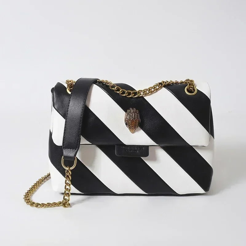 UK London brand KG G eagle head popular women purses handbags black white striped vintage splice chain Tote Heart Camera bag