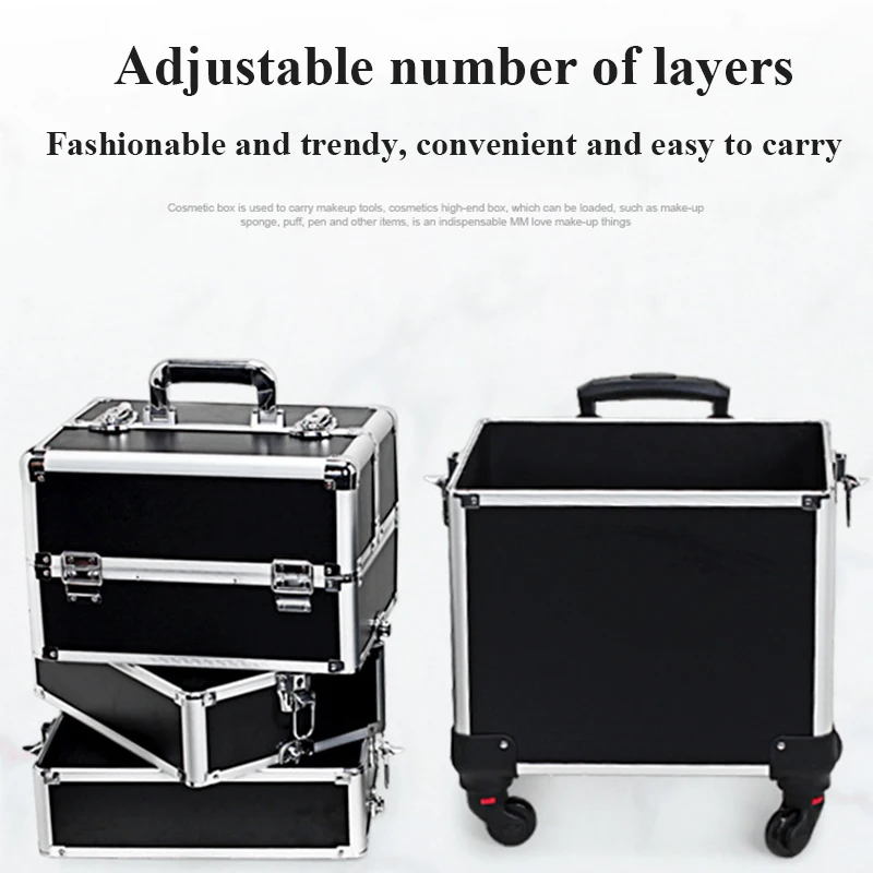 New Women Trolley Cosmetic Bags on Wheel,Nails Makeup Toolbox,Detachable Foldable Beauty Box Travel bag Rolling Luggage Suitcase