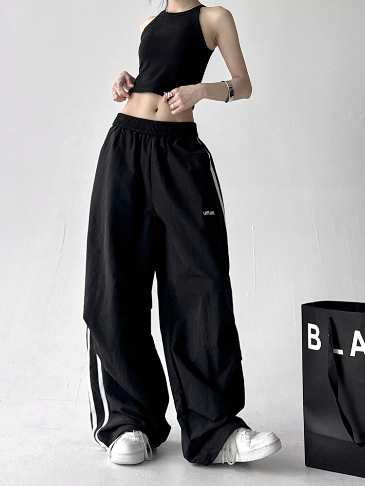 العصرية عالية الخصر بنطال ذو قصة أرجل واسعة المرأة Spor Sle Dstring الكاحل طول الطابق طول ملابس العمل بنطلون الربيع الصيف #5