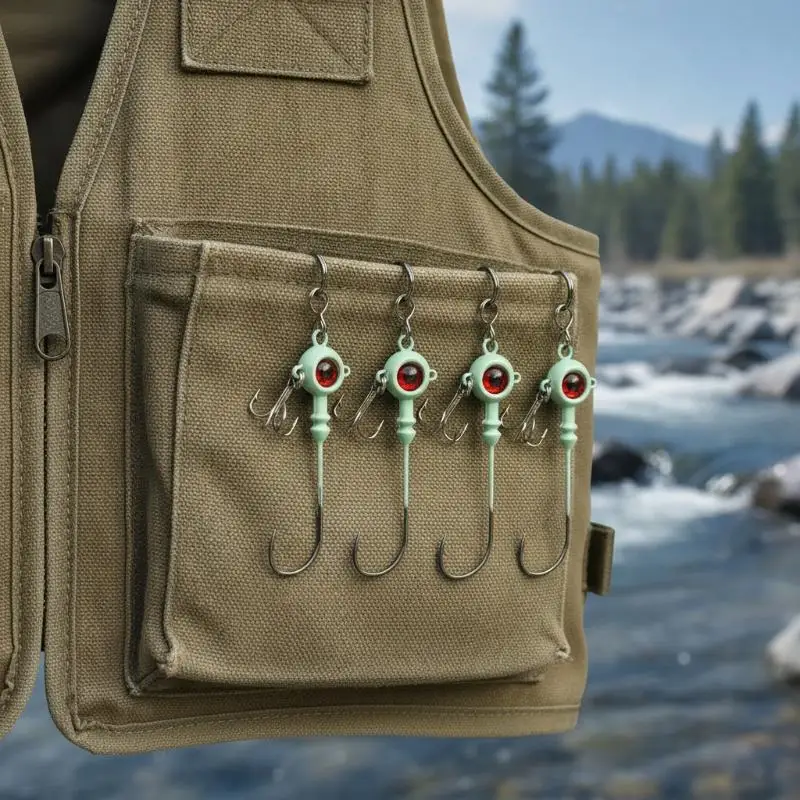 5 Stück leuchtende Jigköpfe mit Dornhaken, langer Schaft, universelles Angelzubehör für Süß- und Salzwasser, geeignet für Barsch, Forelle und Crappie. – Detail 10