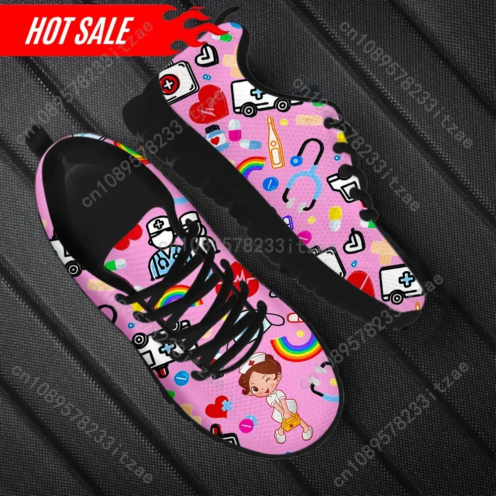 Classic Nurse Shoes Kawaii Nurse Girls Pattern Flat Shoes for Women Medical Print Easy Clean Casual Sneakers 2023