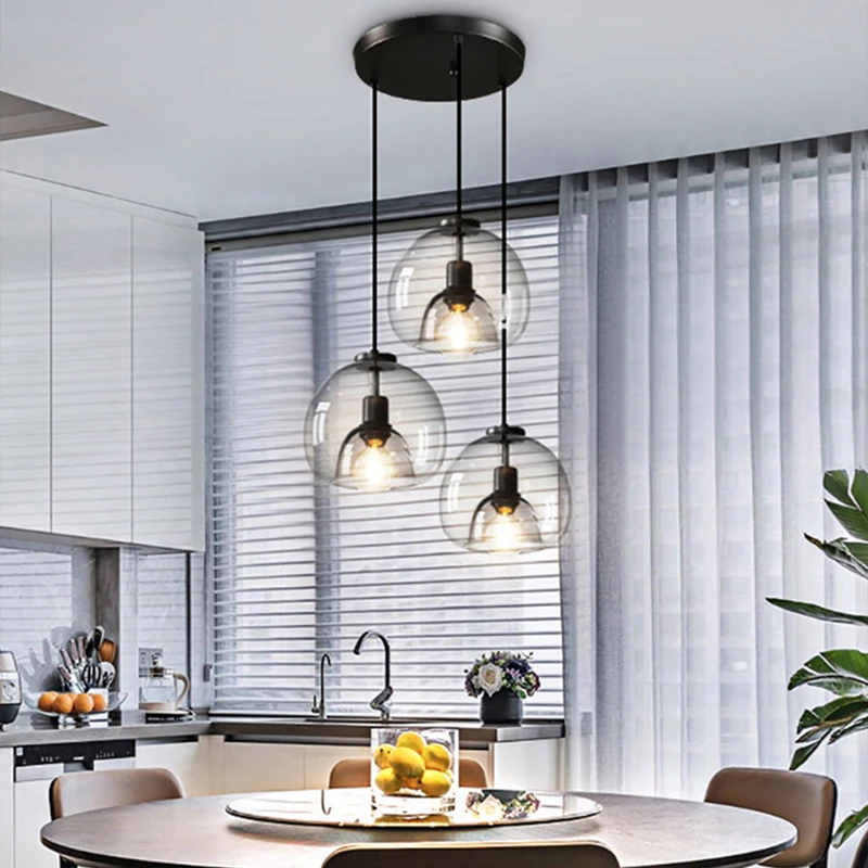 

Modern Simple Led Ceiling Chandelier Living Room Dining Table Bedroom E27 Black Glass Chandelier Home Indoor Decor Lighting Lamp