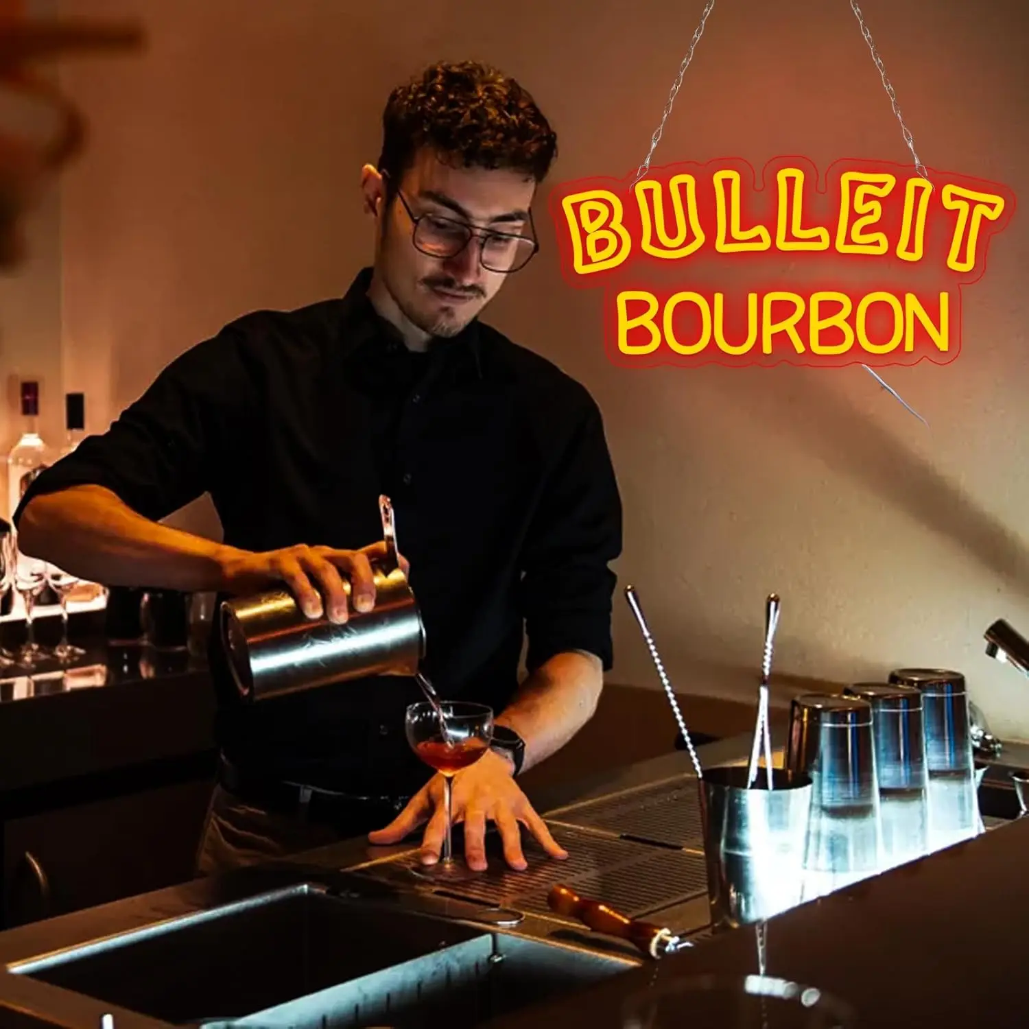 Bourbon Whiskey Neon Sign for Bar Pub man Cave Party,Led Light for Garage Decor Business Display,5V USB Powered Easy Hanging