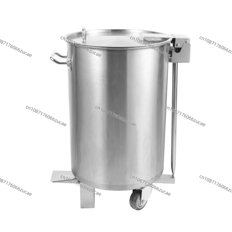 Commercial Large Stainless Steel Foot Pedal Open Lid Trash Can Large Capacity Cylinder with Handle