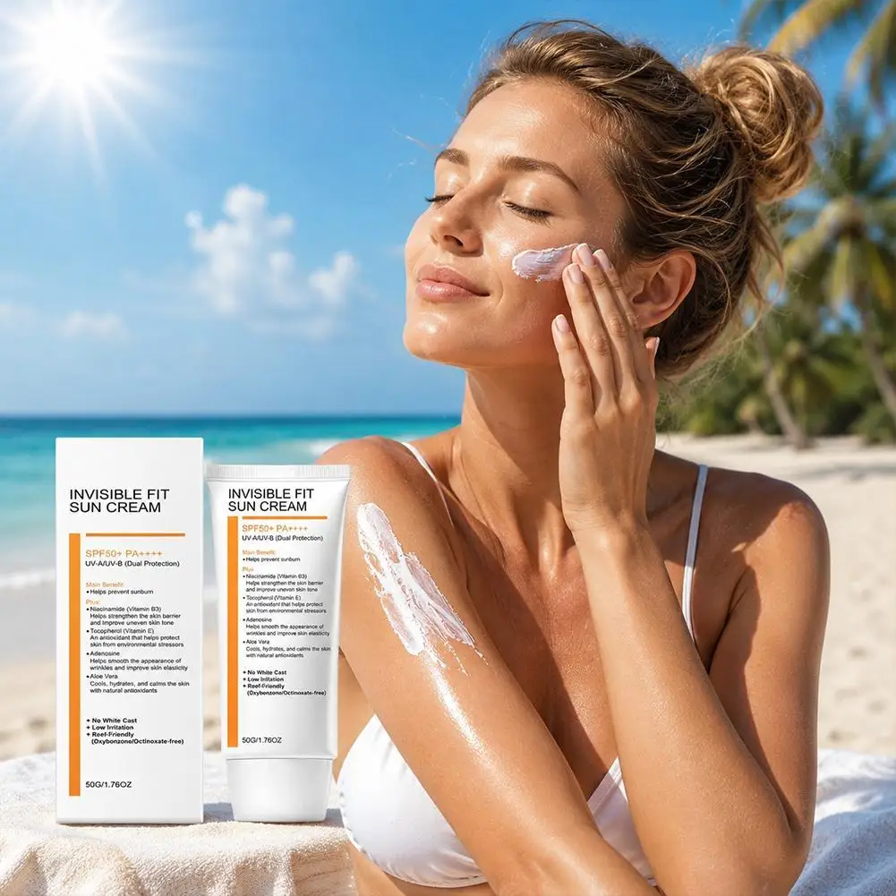 Invisible Fit Niacinamide Sunscreen SPF50+ PA++++ No White Cast Lightweight Hydrating Sun Cream Reef Friendly 50g