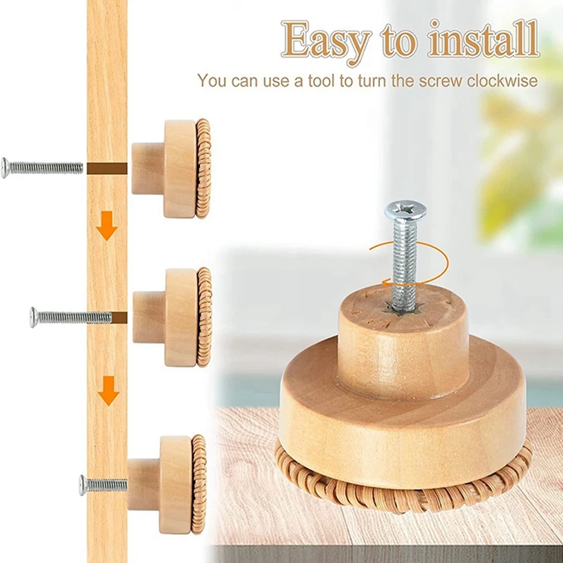 ABMR-Wooden Handles Beech Rattan Drawer Knobs Wardrobe Furniture Handle Cupboard Door Handle Dresser Pulls Furniture Hardware