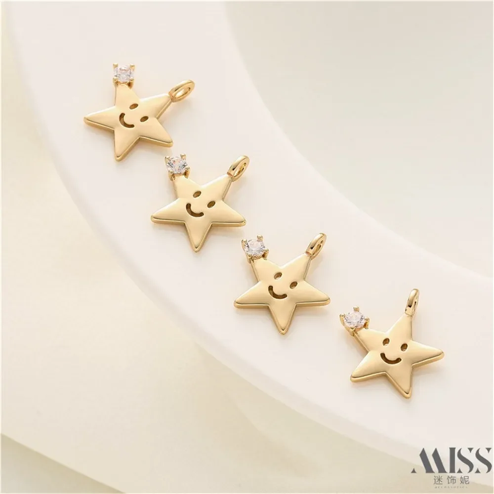 14K Gold-wrapped Zircon Pentagram DIY Accessories Handmade Bracelets Necklaces Jewelry Charm Pendants