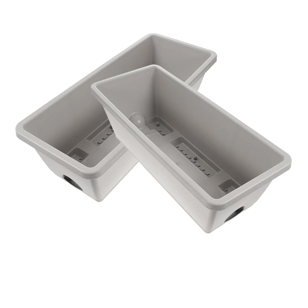 

2 Sets Light Grey Resin Windowsill Planter Trough Flower Pot with Tray Vegetable Planting Box Garden Supply Succulent Container