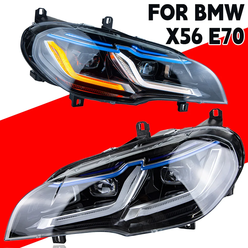 

2Pcs Car Lights For Bmw Angel Eyes X5 E70 2007-2013 12V Led Headlight Assembly Drl Dynamic Turn Signal Plug-Play Auto Accessory