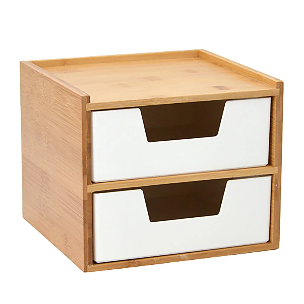 

HOT-Desktop Bamboo Storage Chest Separate Cosmetic Drawer Storage Box Makeup Skin Care Rack For Office Living Room