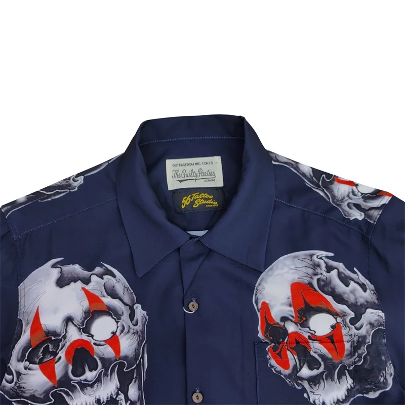 WACKO MARIA High-end Mens Womens Vintage Loose Skull Full Print Autumn Winter Hip Hop Hawaii Long Sleeve Shirt