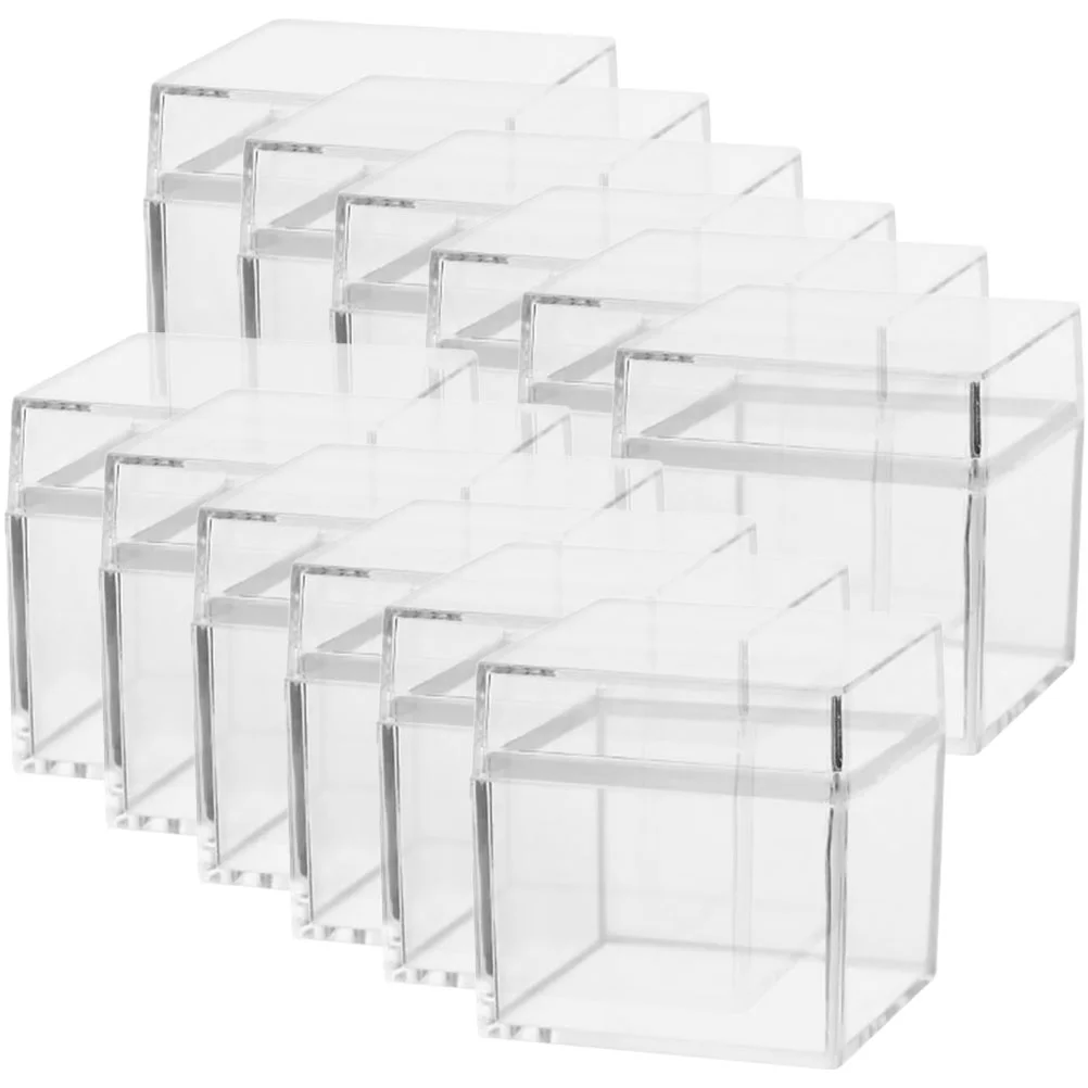 12 Pcs Square Storage Case Clear Candy Boxes Transparent ganizer Containers Lids Mini Gift Holders Jewelry Display Packaging Box