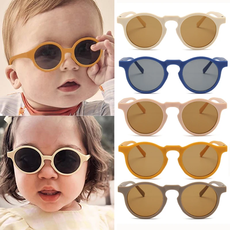 Gafas de sol de protección solar para niños y niñas, lentes de sol de acrílico con protección UV400, Estilo Vintage, a la moda, esmeriladas redondas