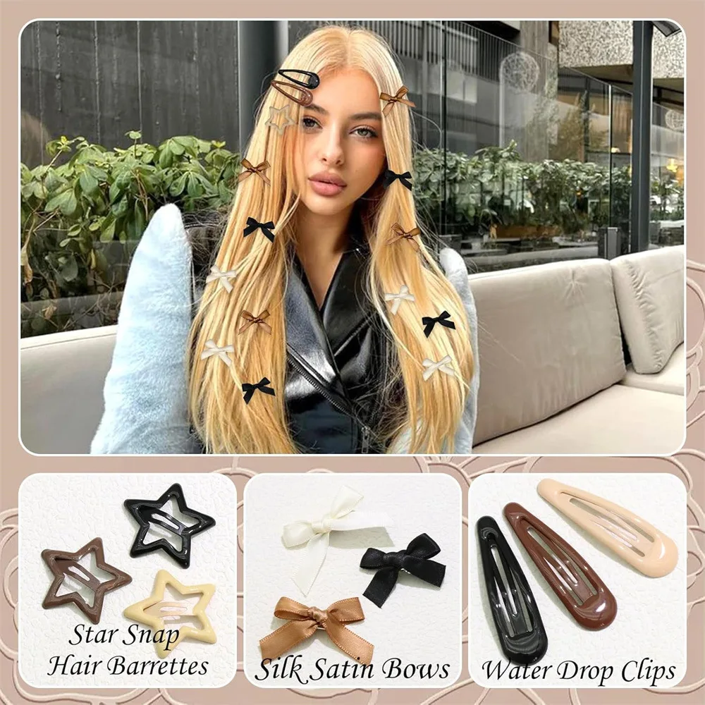 36Pcs Mixed Style Hair Clip Set, Bow & Star & BB Clips, Neutral Color Barrettes, Versatile Hair Accessories for Women Daily