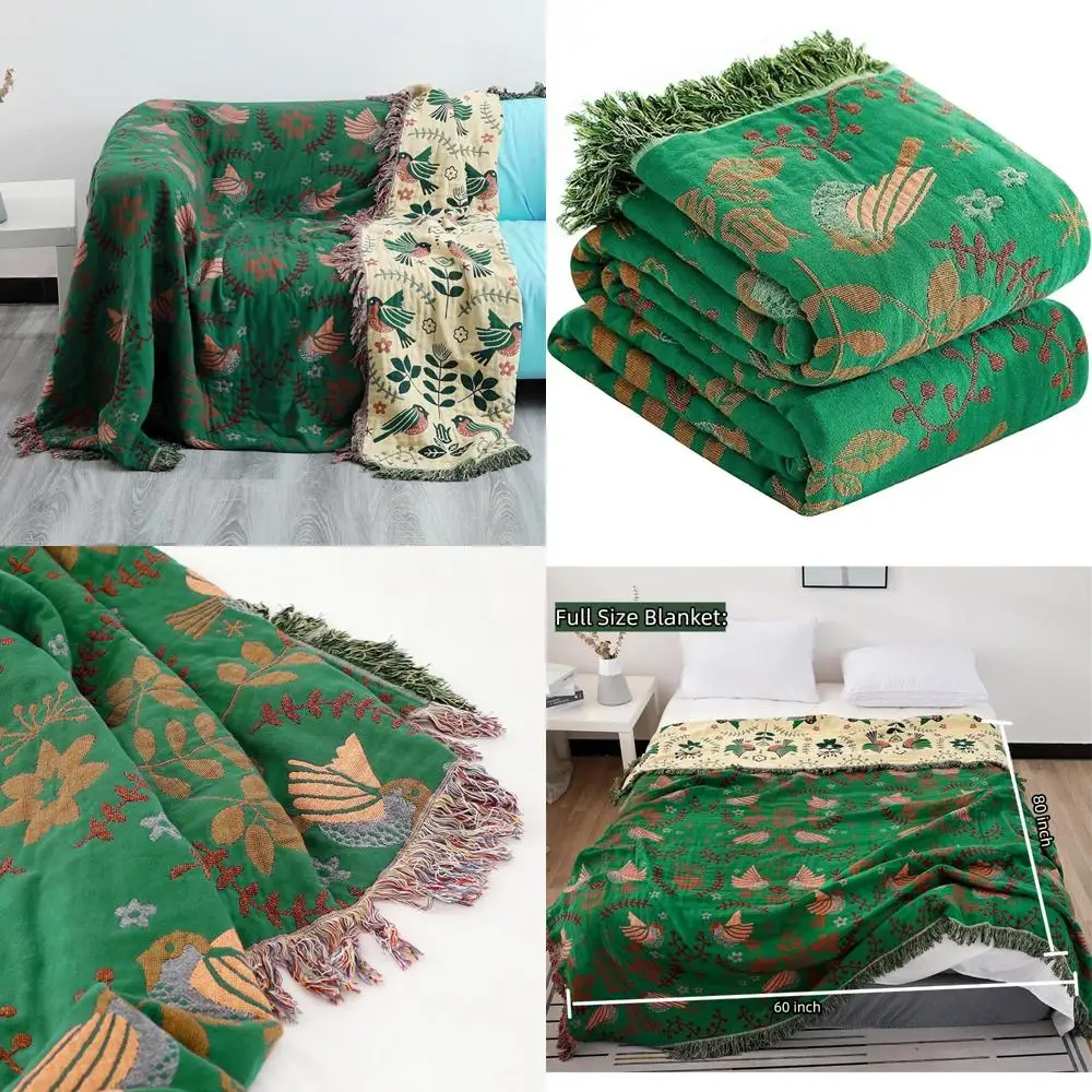 

Cozy Bohemian Style Cotton Throw Blanket, 60x80 Inches, with Tassel and Reversible Design for Bed, Couch, Camping, and Picnics