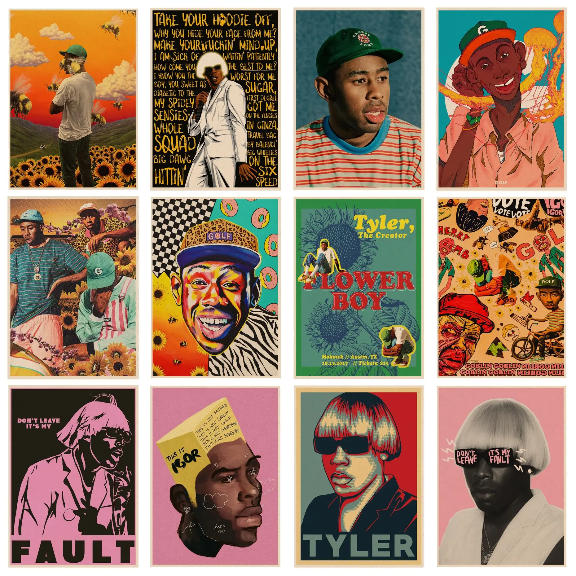 Póster de rapero Tyler The Creator Flower Boy, póster artesanal de lobo para sala de estar, decoración de Bar, decoración de pared