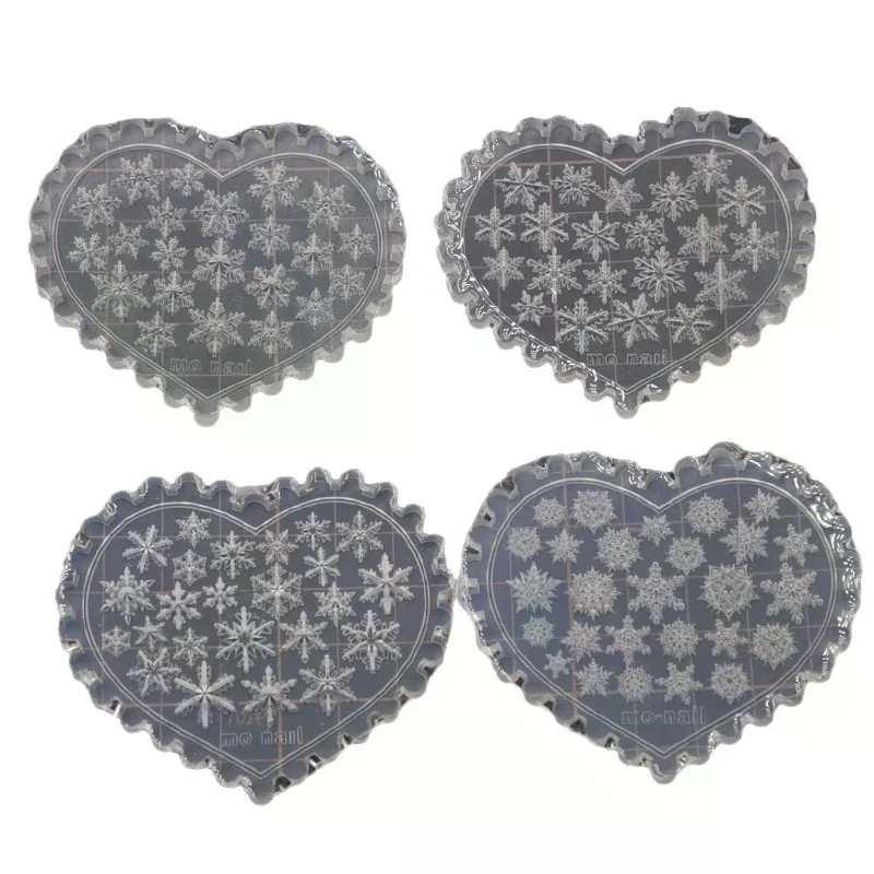 1개 겨울 눈송이 네일 아트 실리콘 몰드 3D 엠보싱 조각 소프트 스탬핑 플레이트 크리스마스 재사용 가능 DIY 젤 스텐실 도구