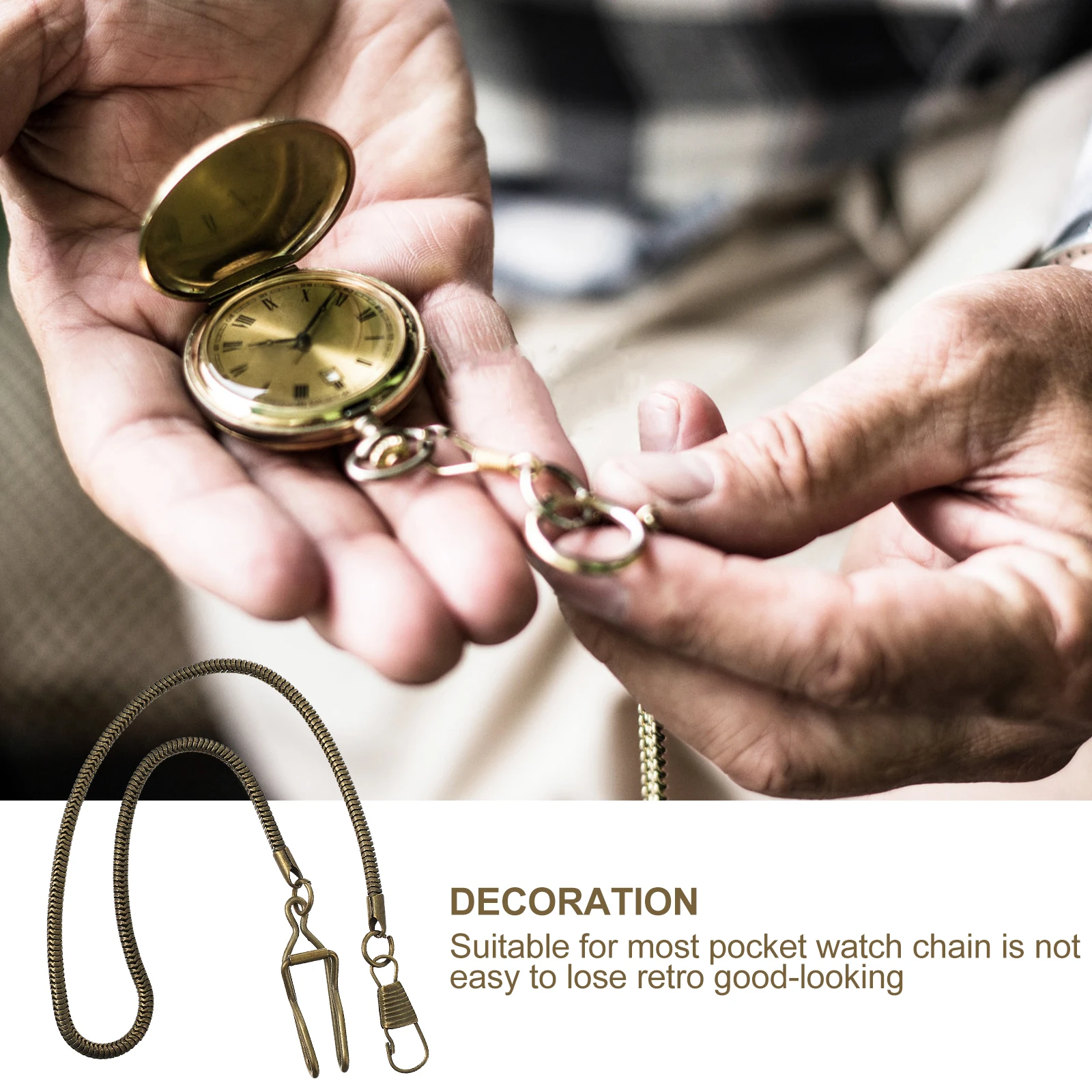 

1pc 37Cm Bronze Snake Chain Vintage Pocket Watch Metal Alloy Belt Chains For Wallets Keys Handbags Purse Chains Clip Pocket