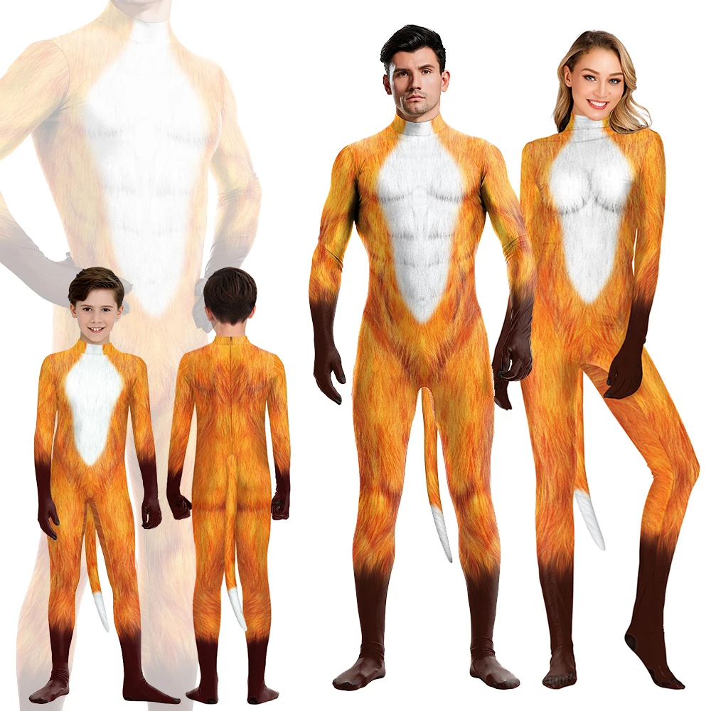 

Zawaland Cosplay Costume Parent-Child Clothing Women Man Bodysuits Animal Full Body Printed Zentai Family Set Catsuits Jumpsuit