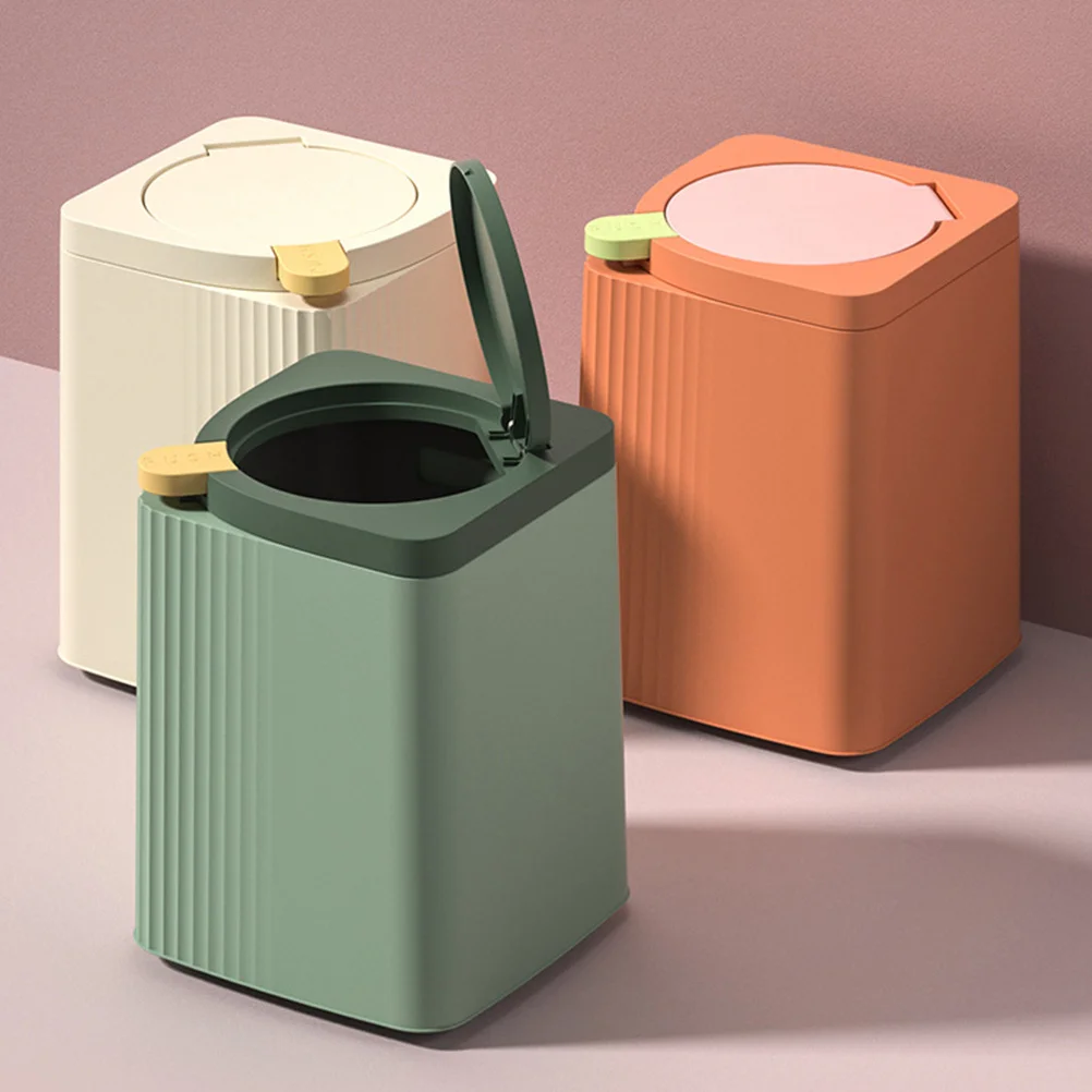 Trash Can with Lid Square Press Simple Flip Cover Press-type Waste Household Green Garbage