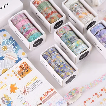 5 Rolls/Box of vintage Flower Washi Tape, Small Floral Transparent PET Material…