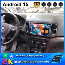 Android 15 Car Radio Stereo Multimedia For Volkswagen VW Sharan SEAT Alhambra 7N 2010-2022 Player Unit GPS Carplay Auto BT DVD