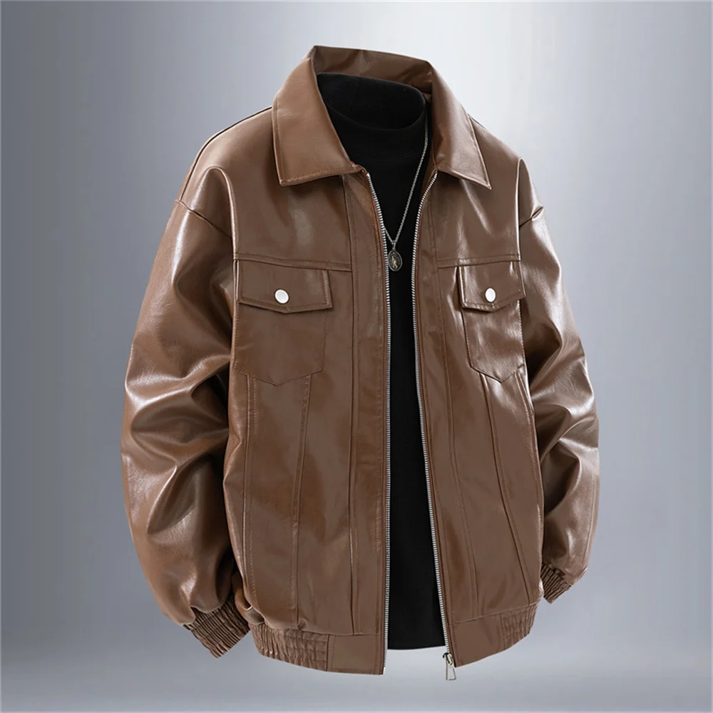 

Hong Kong-style Retro Leather Jacket A Cool and Stylish Men's Jacket Autumn Korean-style Trendy and Versatile Coat