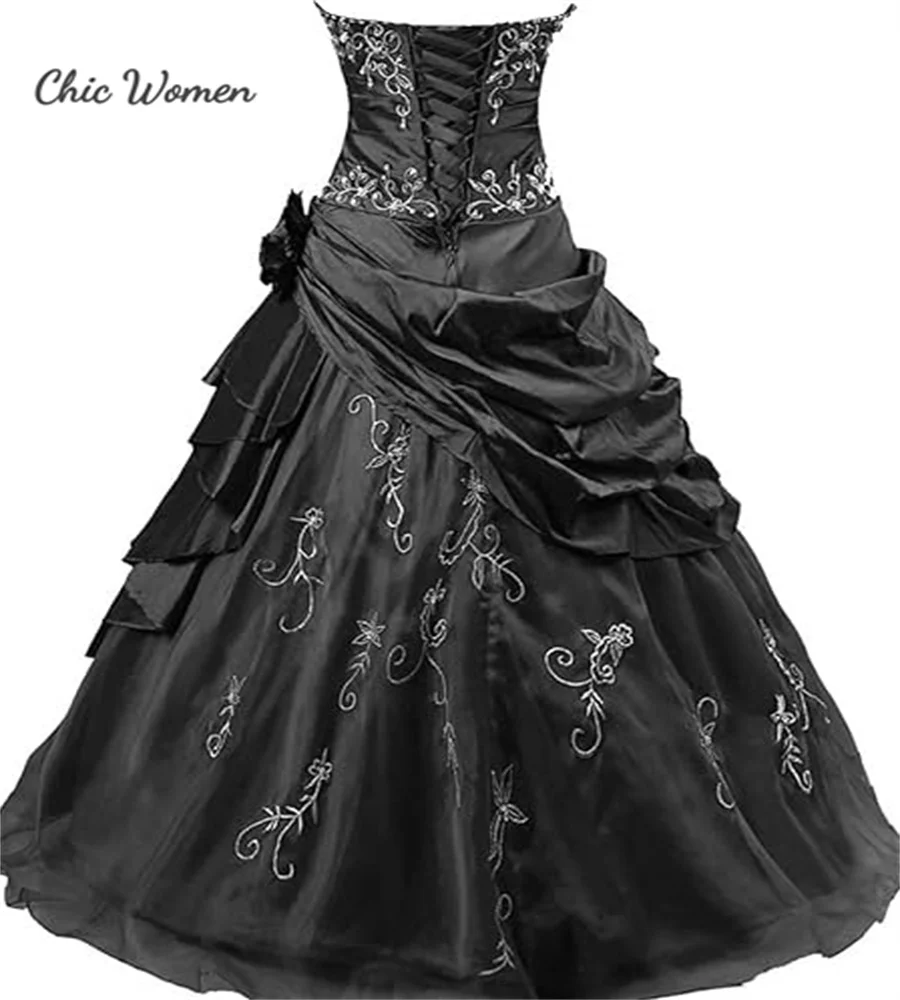 Victorian Gothic Wedding Dress With Embroidery Sweetheart Black Halloween Costume Bridal Dress Medieval Witch Customized