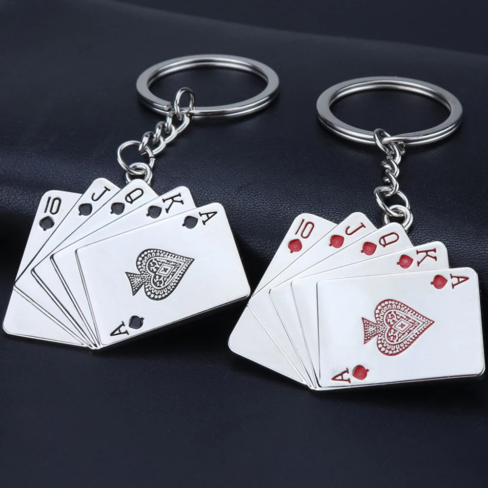 LLavero de póker de mano para hombre y mujer, accesorios de llaves útiles, Royal Flush, Cool CarKey Chain