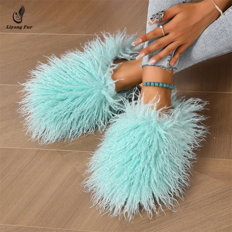 

Fashion Winter Plush Home Indoor Fur Slippers With Custom Logo Fluffy Fuzzy Faux Fur Slides