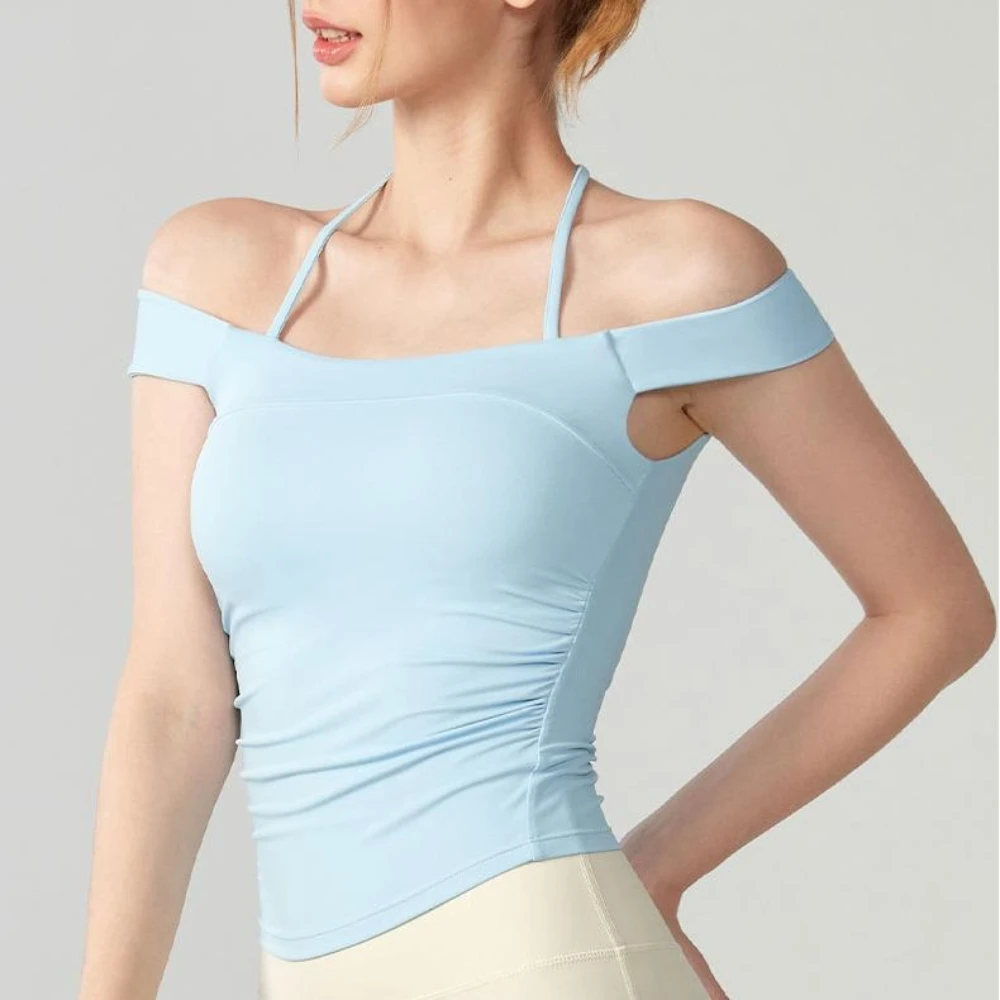 

Укороченный топ MIML, женский милый топ на одно плечо, универсальная верхняя одежда с вырезом и ремешком, фиксированный новый жилет для йоги, женский регулируемый ремень