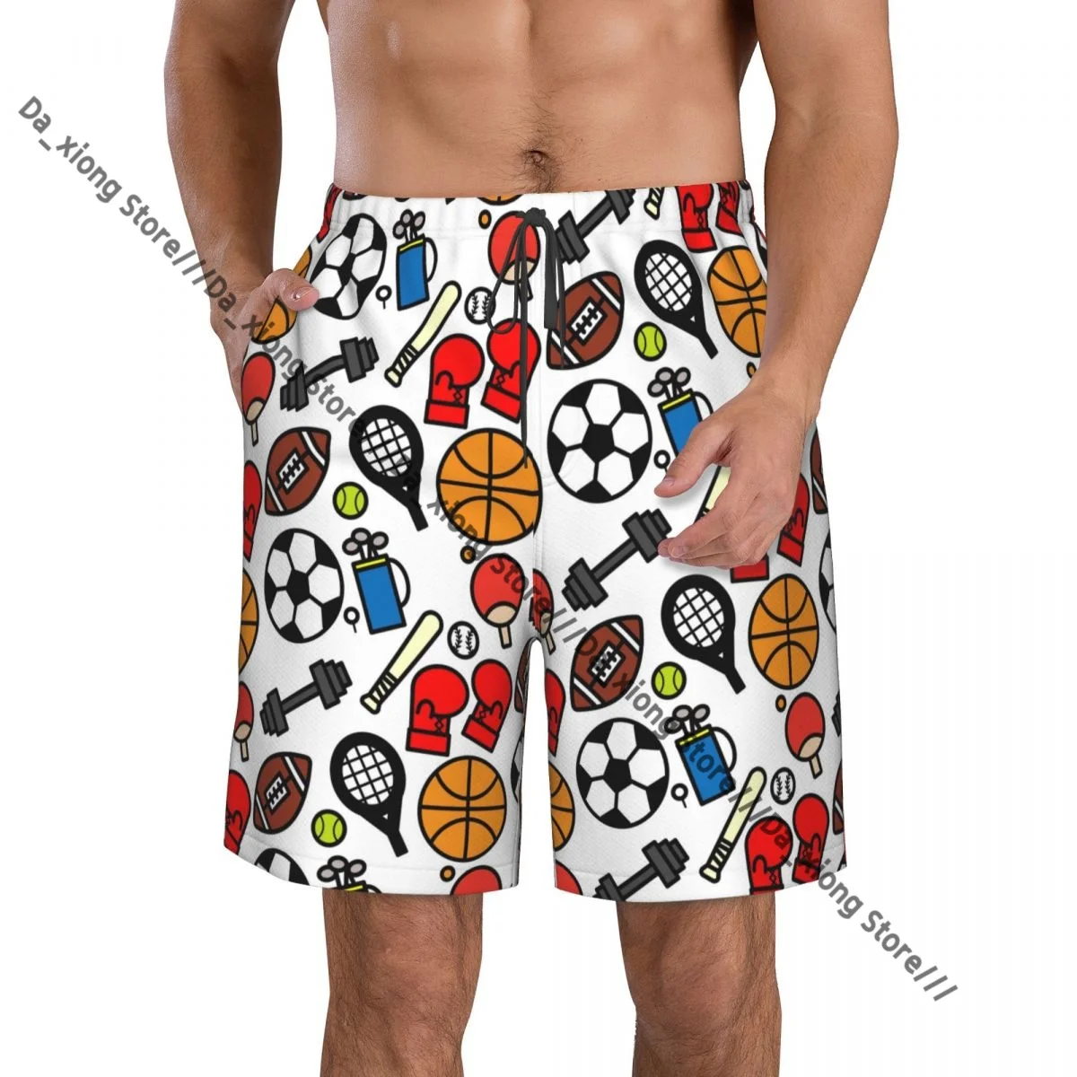 

Mens Swimming Shorts Swimwear Colorful Sport Icon Ball Pattern Trunks Swimsuit Beach Wear Boardshorts