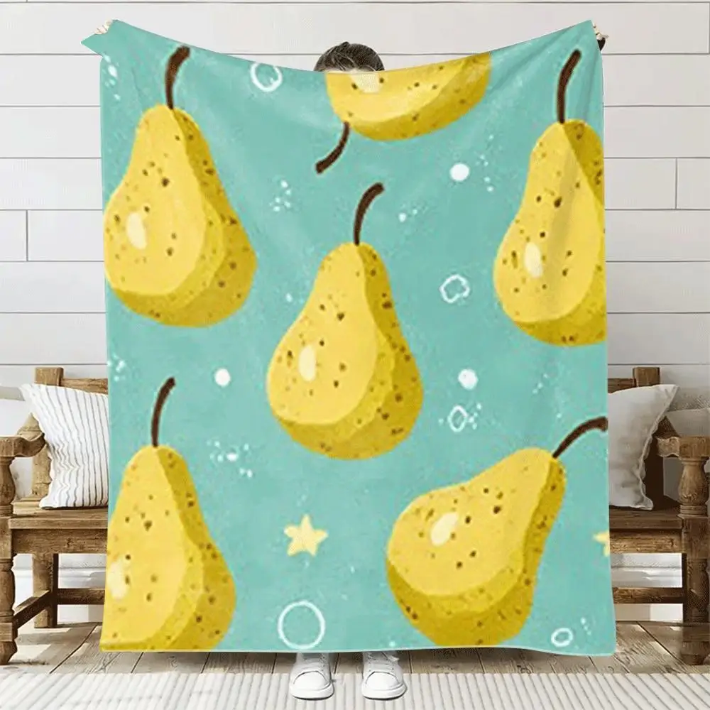 Yellow pear-shaped pattern Flannel printed blanket suitable for all seasons suitable for living room office sofa and travel
