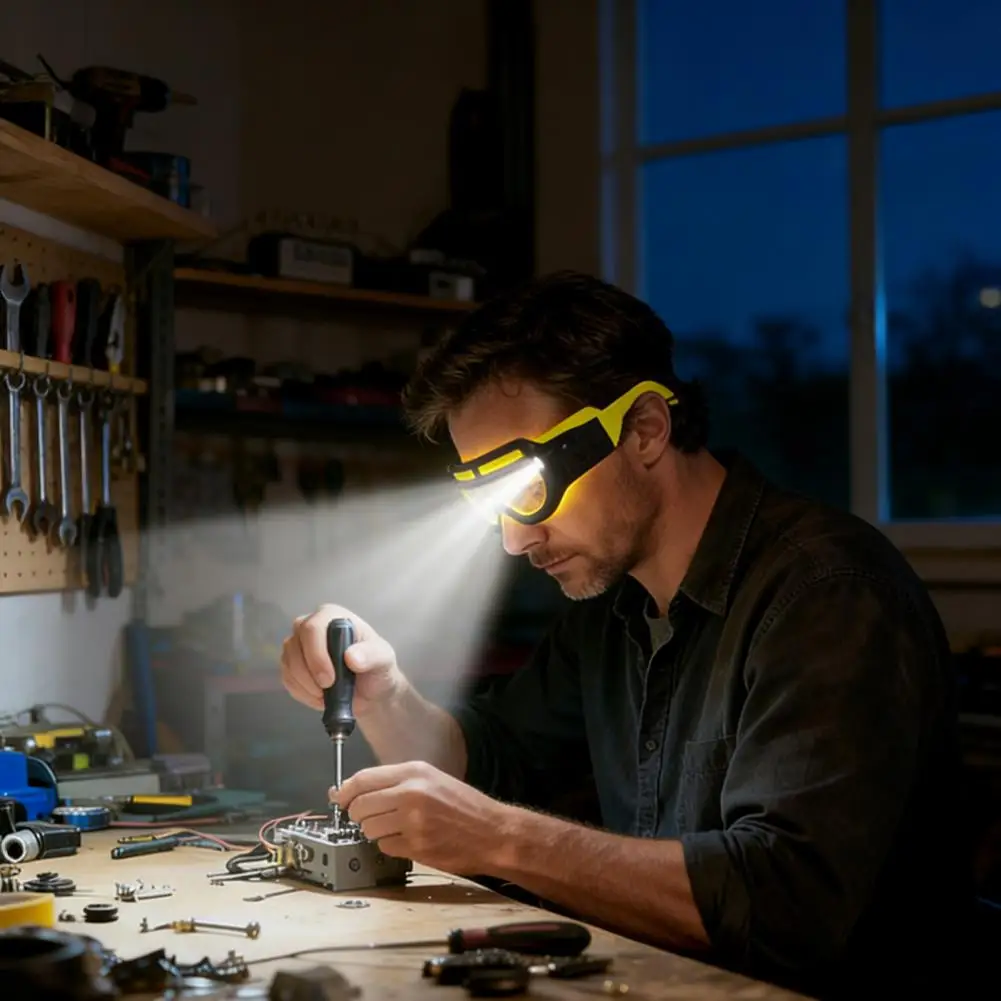 

Rechargeable Motion Sensor LED Safety Glasses 5 Modes with Waterproof Hands Free Headlamp for Night Cycling Running