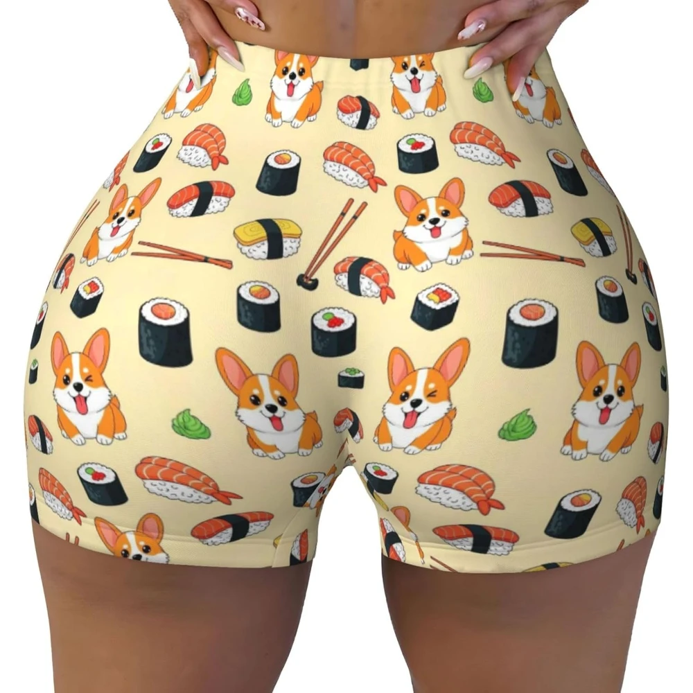 Corgi Dogs Damen-Shorts mit unsichtbarem Po, Scrunch-Shorts, hoch taillierte Biker-Shorts, Bauchkontrolle für Fitnessstudio, Workout, Yoga, Laufen
