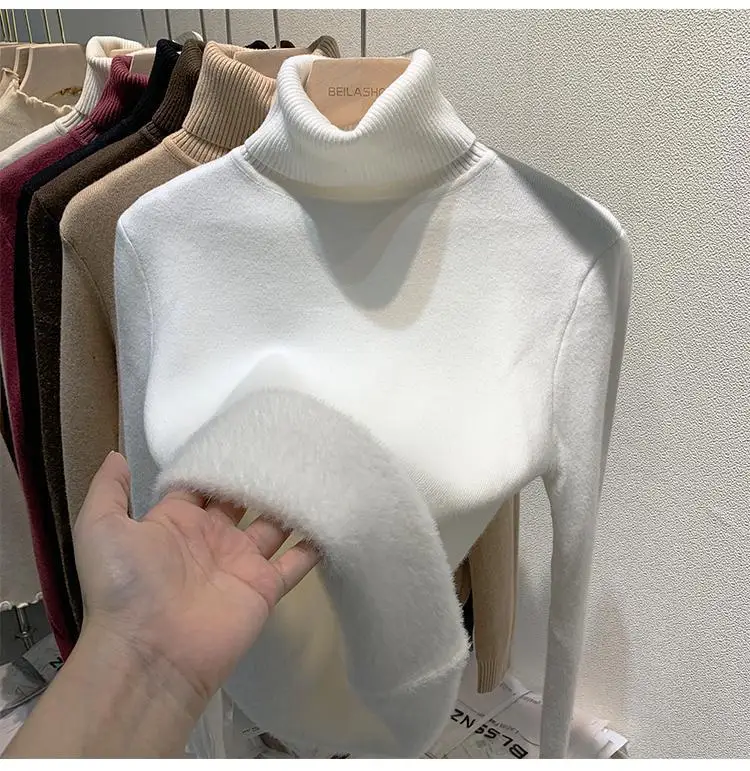 2025 New Thicken High Collar Pullover Women's Sweater Top Winter Warm and Soft Solid Color Inner Wear Bottoming Shirt