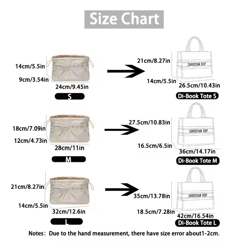 Large Capacity Felt Liner Organizer Storage For Dior Book Tote Handbag Portable Small Makeup Bag Anti Wear Accessories