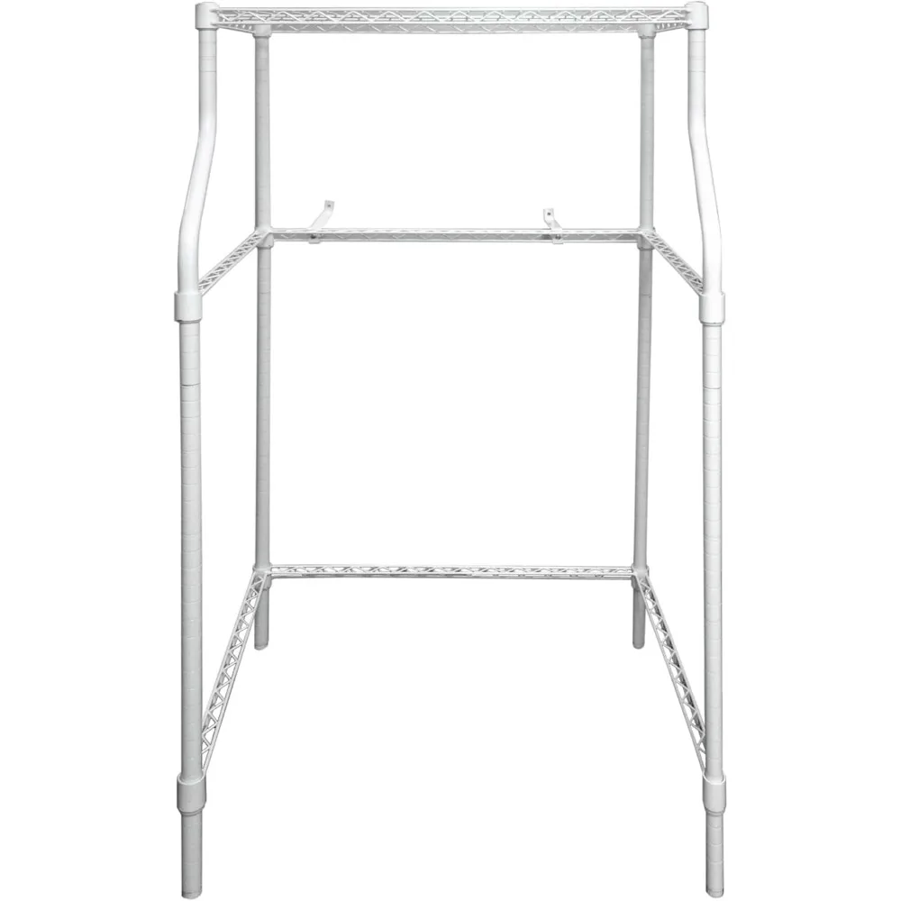 

Compact Metal Laundry Rack Stand with Opening for Washer and Shelf for Dryer