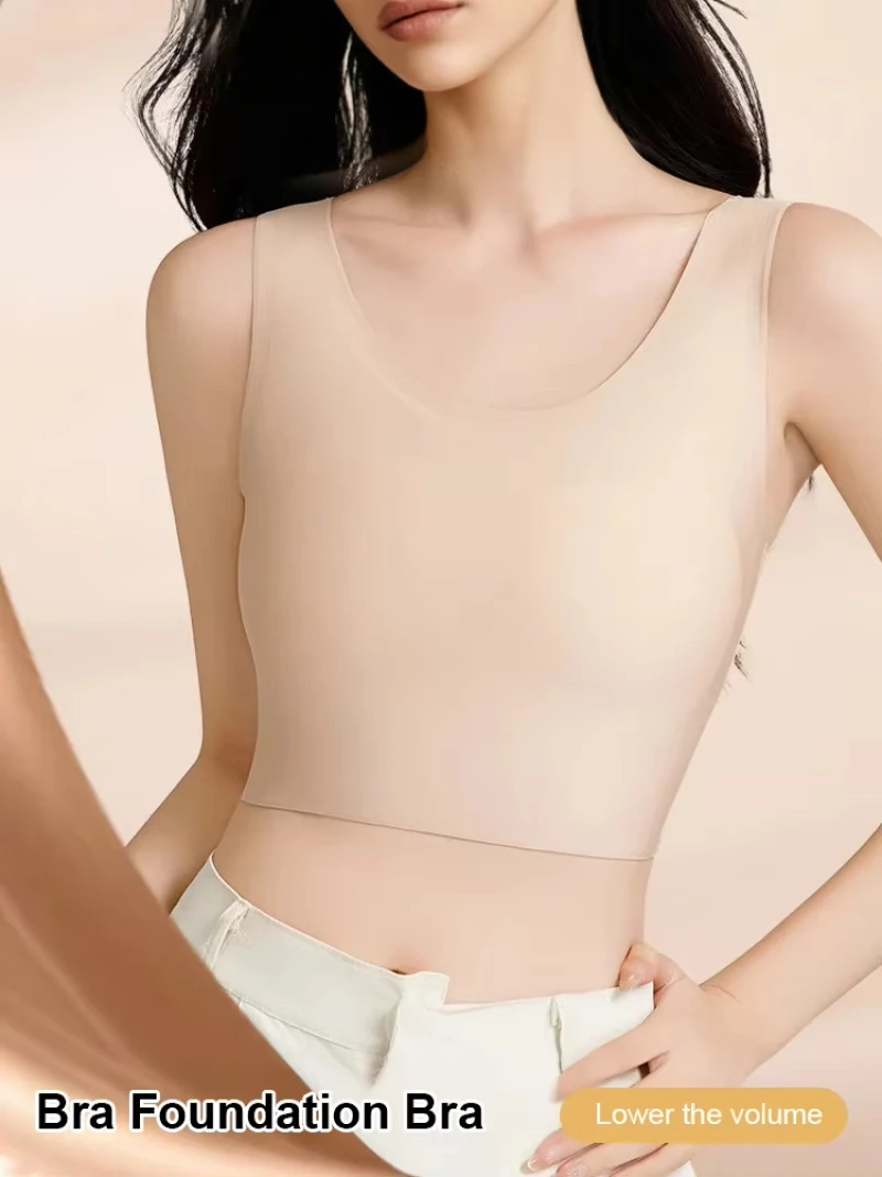 Women's Large Breasts Underwear Wide Shoulder Invisible Corset Antibump Thin Underwear Full Cup Vest