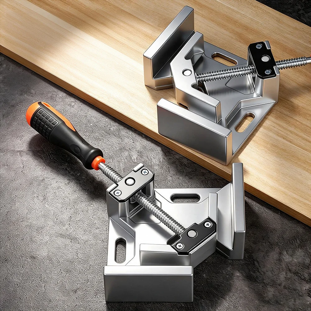 90 Degree Right Angle Clamp Aluminum Alloy Adjustable Single Handle Corner Clamp For Woodworking Welding Glass Framing