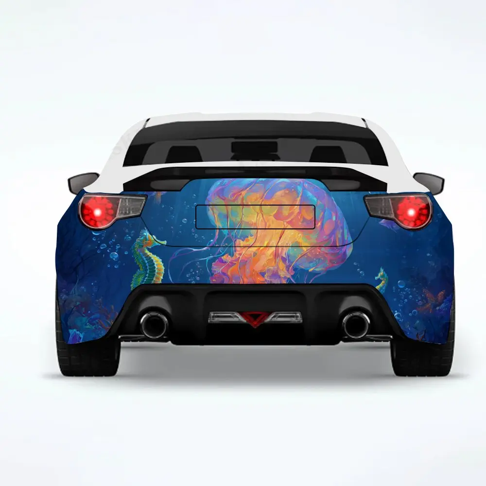 

Underwater World with Jellyfish and Seahorses - Vinyl Decal for Car Rear, Waterproof Self-Adhesive Vinyl Stickers for Vehicle Ta
