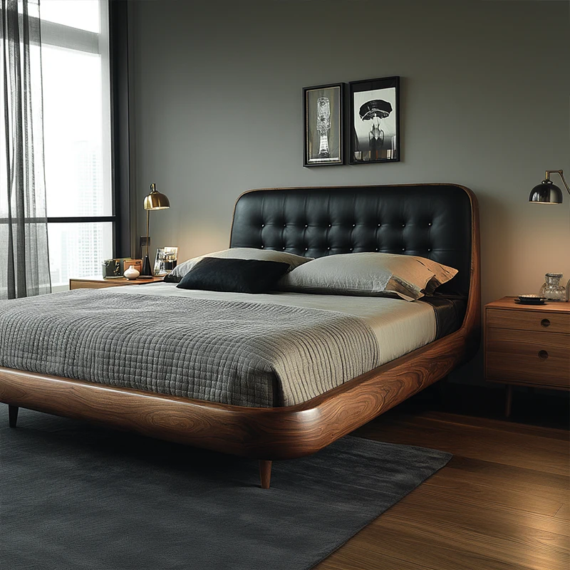 

New Chinese style North American black walnut solid wood bed 1 meter 8 bed double bed household high PC and console game