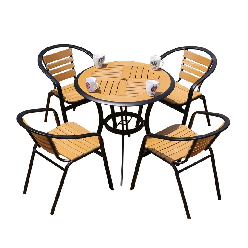 Customizable outdoor tables and chairs five-piece courtyard garden preservative wood tables and chairs coffee shop plastic wood