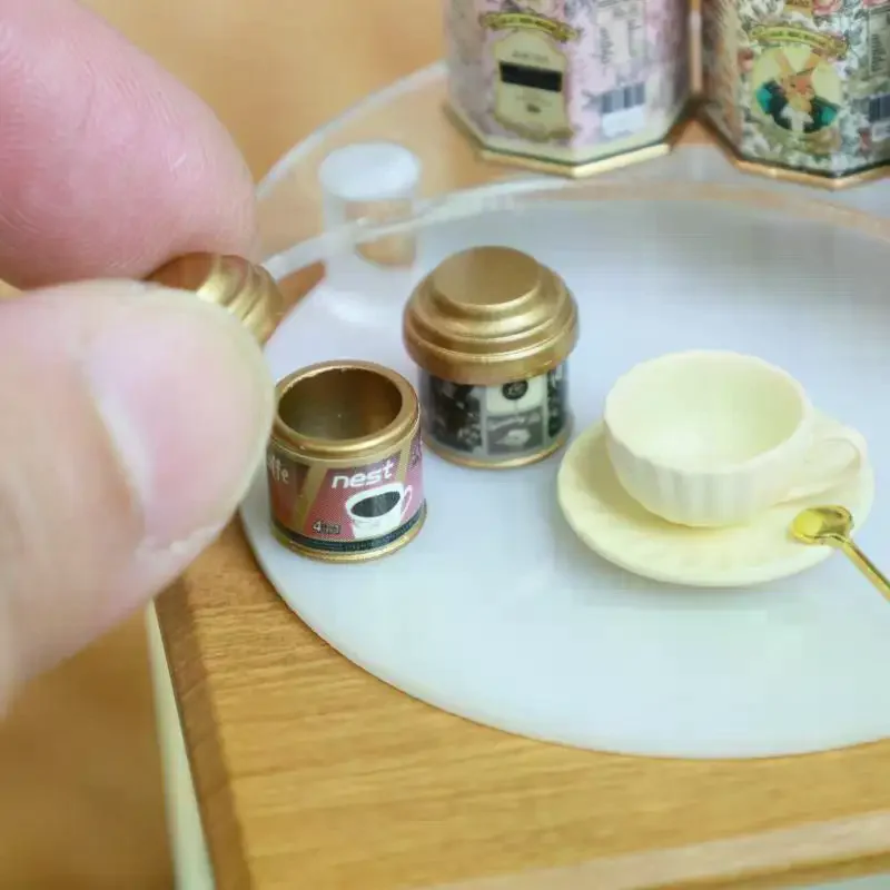 1/12 casa de muñecas en miniatura, lata de café, lata de té, modelo de artículo de simulación, adorno, Mini juguetes, muebles, accesorios para decoración de casa de muñecas