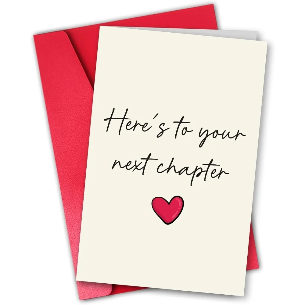 "Here's to Your Next Chapter" Greeting Card | Minimalist Heart Design Card with Red Envelope | For Retirement, Graduation & New - view 2