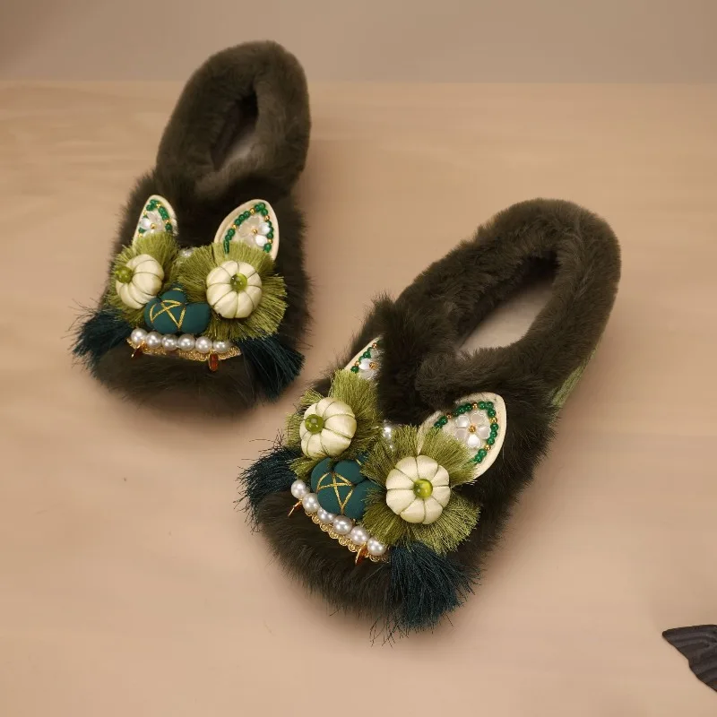 Traditional Adult Tiger-head Handmade Fashionable Versatile Hanfu-style Shoes for Women, Cotton Shoes with Flat Soles for Women