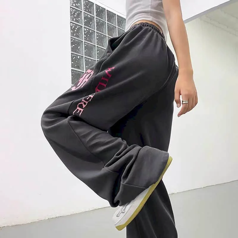 السراويل الرمادية Harajuku Sweatpants الكورية نمط الشارع الشهير شارع العليا السراويل الرياضية النساء فضفاضة خمر مرونة الخصر السراويل الفضفاضة