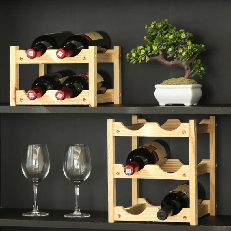 

Red Wine Cabinet Display Rack Wood Bottle Storage Rack Simple Designer Household Solid Wood Ornaments Home Decor #060A