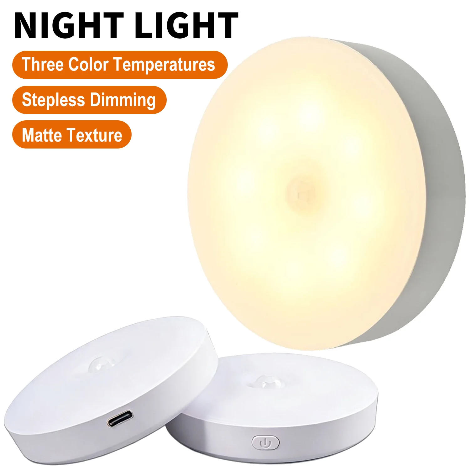 

Sensor-activated night light, three-color adjustable, Type-C interface, stepless dimming, magnetic, wall-mountable installation